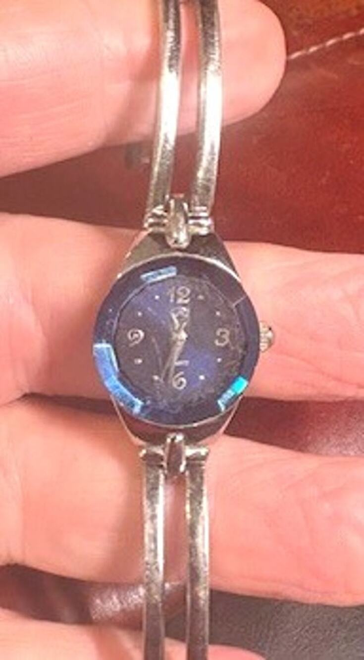 Women's 18mm Silver Tone George Watch, Faceted Blue Crystal